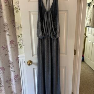 Ella Moss Blue Gray full length gown with side slit.